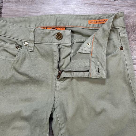 Tory Burch Alexa Cropped Skinny Jeans Green Stretch Denim Mid Rise 26 - Picture 4 of 9